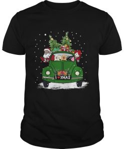 A Girl Her Golden Retriever Dog And Santa Claus I Love Xmas Christmas Tree shirt