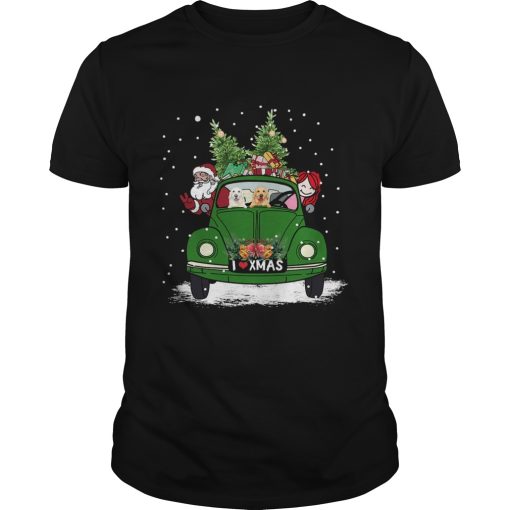A Girl Her Golden Retriever Dog And Santa Claus I Love Xmas Christmas Tree shirt