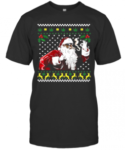 African American Santa Marijuana Weed 420 Ugly Christmas T-Shirt