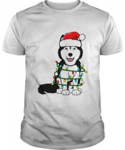 Baby Siberian Husky Santa hat Christmas Lights Xmas shirt