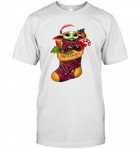 Baby Yoda Hug Arizona Cardinals Ornament Merry Christmas 2020 T-Shirt