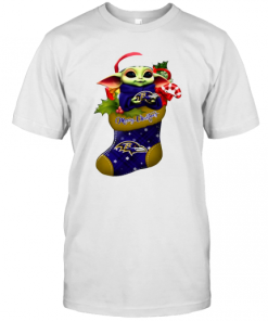 Baby Yoda Hug Baltimore Ravens Ornament Merry Christmas 2020 T-Shirt