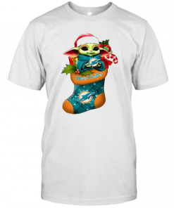 Baby Yoda Hug Miami Dolphins Ornament Merry Christmas 2020 T-Shirt