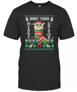 Baby Yoda In The Sock Merry Christmas Ugly T-Shirt