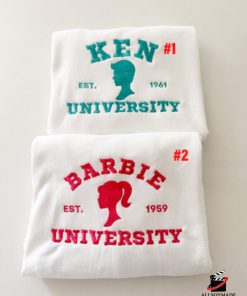 Barbie & Ken Embroidered Hoodie, Trendy Couple Embroidered Sweatshirt