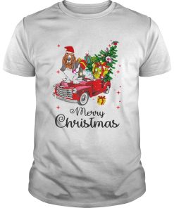 Basset Hound Ride Red Truck Christmas Pajama shirt