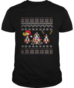 Beautiful Christmas Bernese Mountain Gift Lights Santa Hat Three Dogs shirt