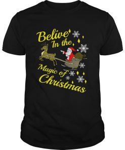 Believe in the magic christmas Santa claus riding reindeer shirt