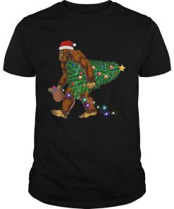 Bigfoot Carrying Christmas Tree Sasquatch Santa shirt