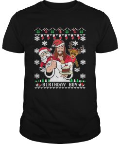 Birthday Jesus Santa And Reindeer Ugly Christmas shirt