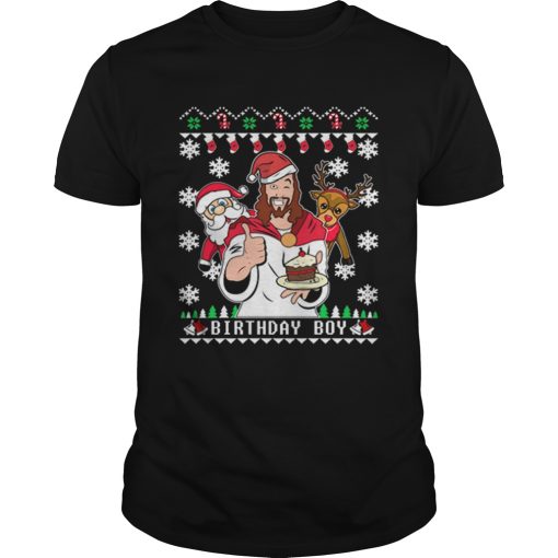Birthday Jesus Santa And Reindeer Ugly Christmas shirt