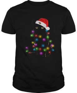 Black Cat Christmas Lights Shirt