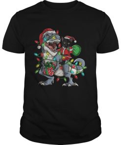 Black Cat Riding T-rex Merry Christmas shirt