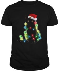 Black Cat Santa Light Merry Christmas shirt