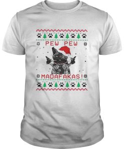Black Cat Tattoos santa smoking Pew Pew Madafakas Christmas shirt
