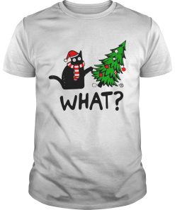 Black Cat What Merry Christmas Tree shirt
