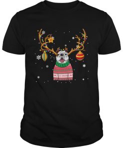 Bulldog Reindeer Christmas Holiday Funny T-Shirt
