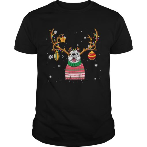 Bulldog Reindeer Christmas Holiday Funny T-Shirt