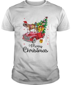 Bulldog Rides Red Truck Christmas Pajama shirt