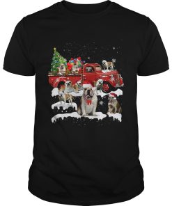 Bulldog Riding Red Truck Xmas Merry Christmas shirt