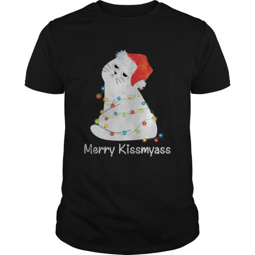 Cat Merry Kissmyass Christmas Light shirt
