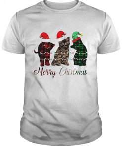 Cats Triple Santa Merry Christmas light shirt