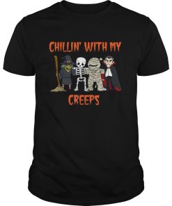 Chillin With My Creeps Vampire Halloween Skeleton Witch shirt