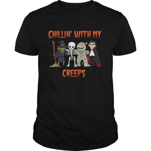 Chillin With My Creeps Vampire Halloween Skeleton Witch shirt