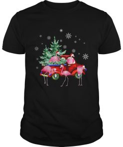Christmas Flamingo Truck Funny Flamingo Santa Tree Xmas Gift shirt