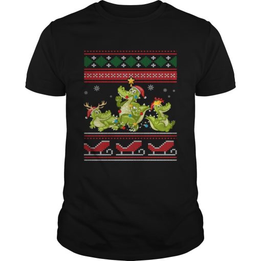 Christmas Three Alligator Crocodile Gift Lights Santa Hat shirt