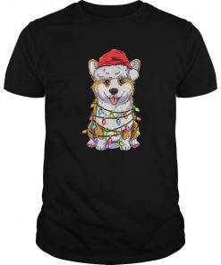 Corgi Christmas Tree Lights Santa Hat Dog shirt