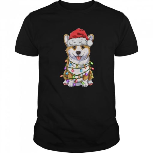 Corgi Christmas Tree Lights Santa Hat Dog shirt