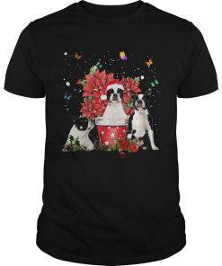 Cute Boston Terrier With Poinsettia Flower Christmas shirt