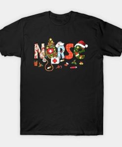 Cute Nurse Chirstmas Tree Santa Hat Lights Pajamas T-Shirt