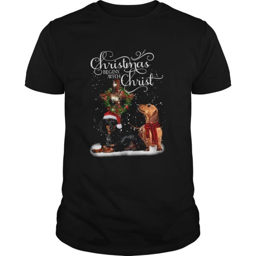 Dashshund Christmas begins with Christ shirt