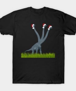 Dinosaur celebrates with Santa hats Christmas shirt