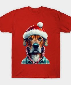 Dog wearing Santa Christmas shirt