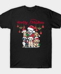 Dogs wearing Santa hat Merry Christmas shirt