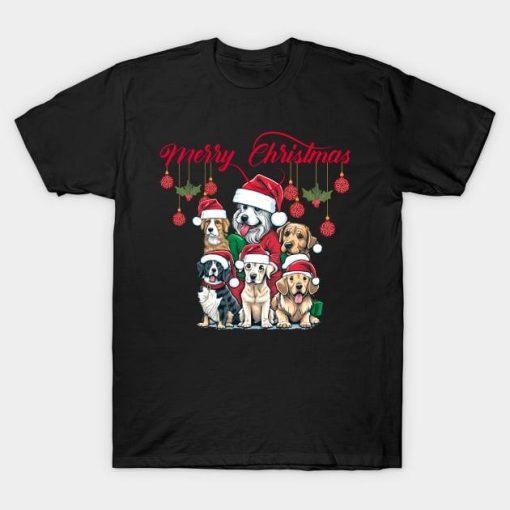 Dogs wearing Santa hat Merry Christmas shirt