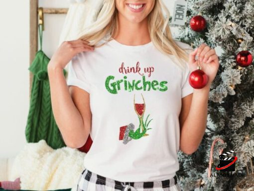 Drink Up Grinches Wine Flake Christmas Shirt, Grinch T-Shirt