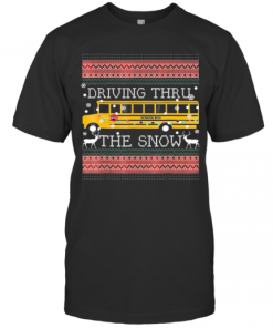 Driving Thru The Snow School Bus Ugly Christmas T-Shirt