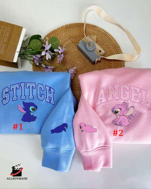 Embroidered Stitch and Angel Sweatshirt, Christmas Couple Gift