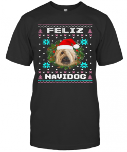 Feliz Navidog Briard Dog Santa Hat Funny Ugly Christmas T-Shirt