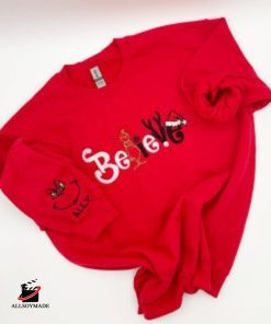 Grinch Believe Embroidery Christmas Sweatshirt, Grinch Couple shirt
