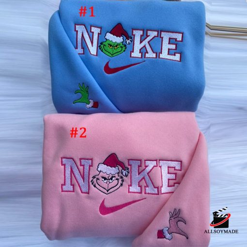 Grinch Christmas Nike Embroidered Couple Sweatshirt