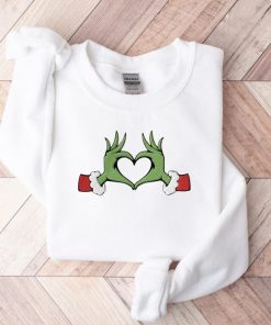 Hand Grinch Whoville Embroidered Christmas Sweatshirt, Grinch Couple Hand Grinch Whoville Embroidered Christmas Sweatshirt, Grinch Couple