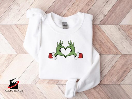 Hand Grinch Whoville Embroidered Christmas Sweatshirt, Grinch Couple