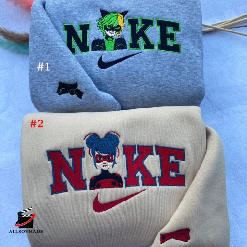 Ladybug & Cat Noir Nike Embroidered Sweatshirt, Christmas Gift for Couple