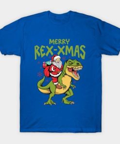 Merry Rex Xmas Santa Claus riding dinosaur Christmas shirt