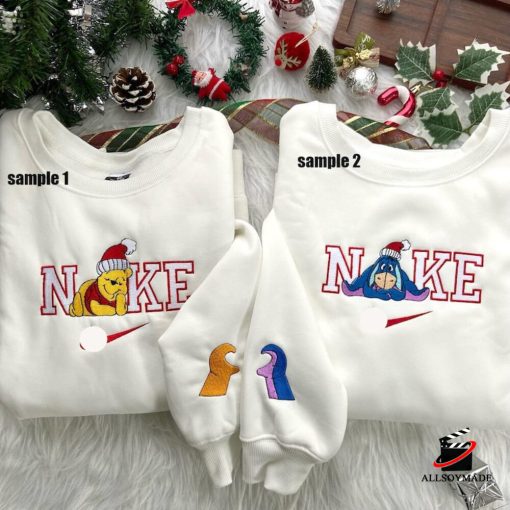 Nike Christmas Winnie the Pooh Embroidered Sweatshirt, Couple Embroidered Sweatshirt